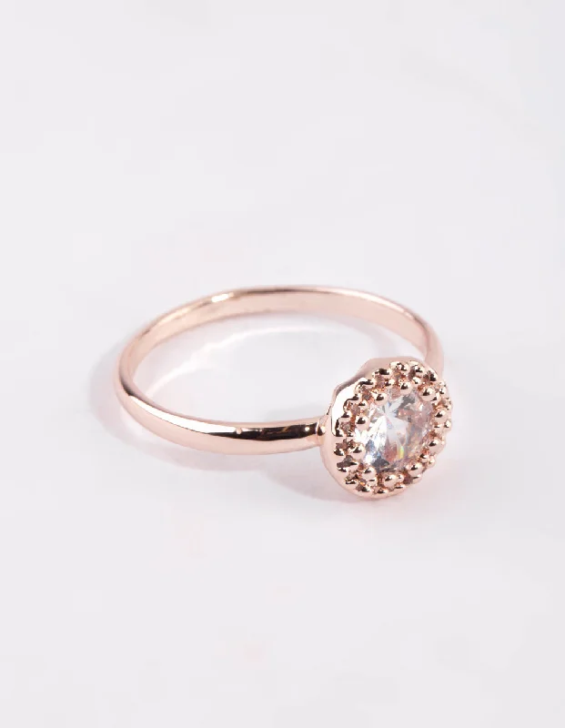 Fashionable Cocktail Rings-Rose Gold Cubic Zirconia Perfect Halo Ring