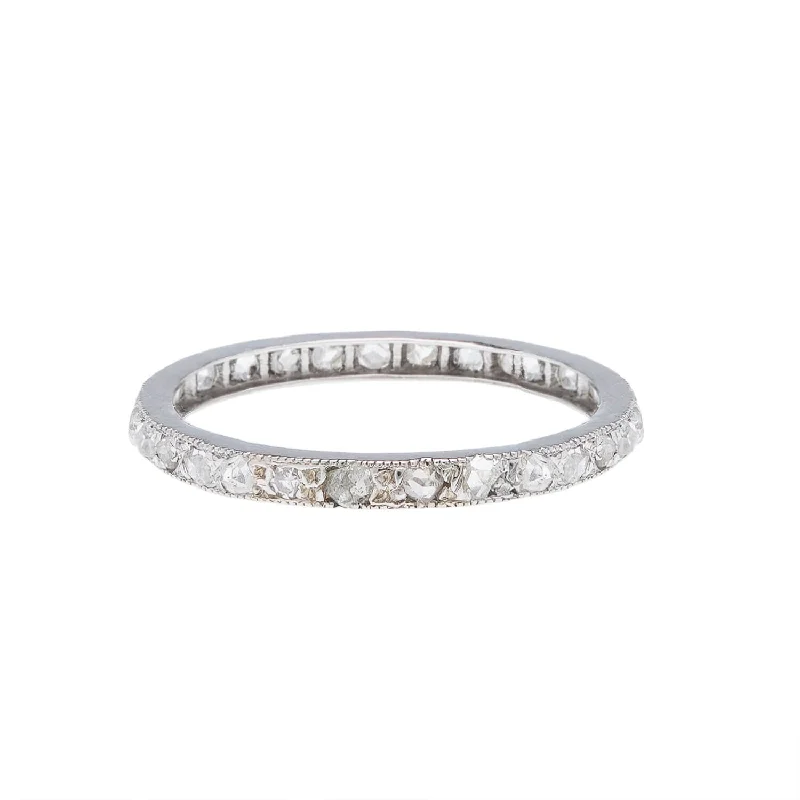 Custom Wedding Bands-Edwardian Platinum & Rose Cut Diamond Eternity Band 0.90ctw