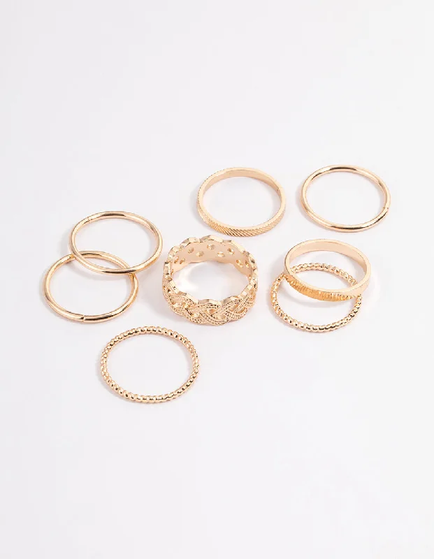 Stylish Wedding Rings for Brides-Gold Classic Braid Ring 8-Pack