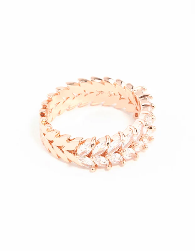 Yellow Diamond Rings-Rose Gold Plated Cubic Zirconia Navette Ring