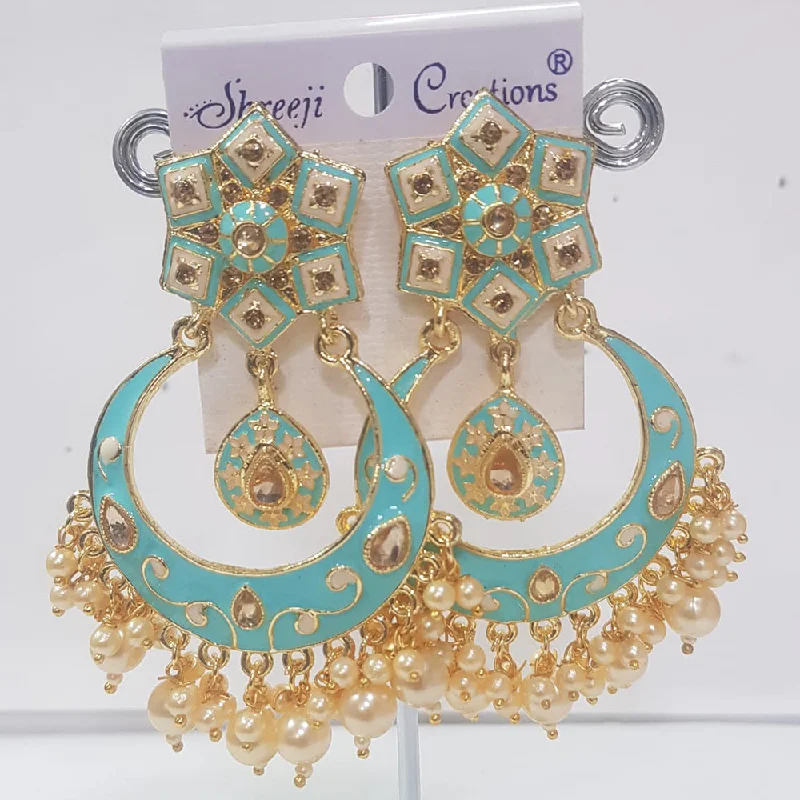 Light Blue Earrings-Shreeji Gold Plated Meenakari Dangler Earrings