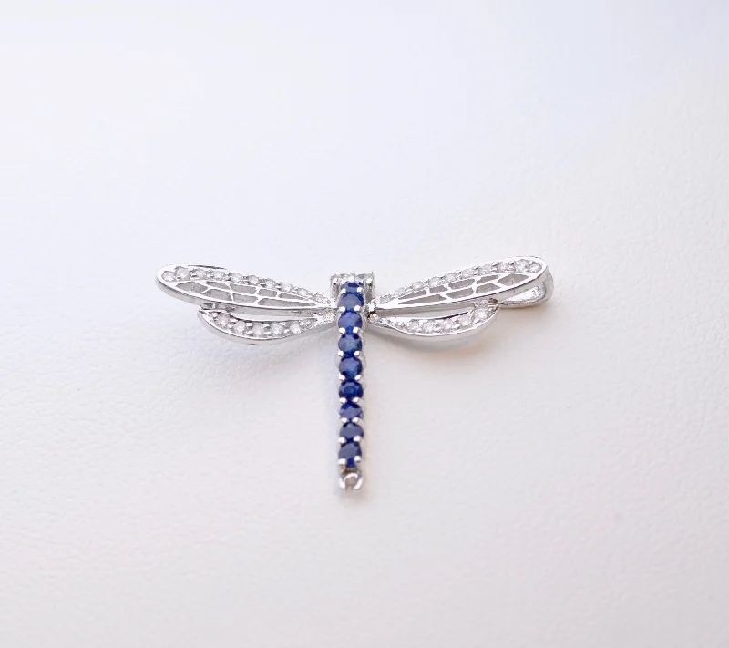 Luxury Crystal-Encrusted Brooch-18K White Gold Diamond and Sapphire Dragonfly Pin