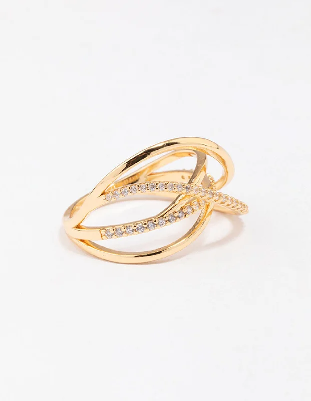 Multi-Stone Engagement Rings-Gold Plated Thin Wrapped Cubic Zirconia Ring