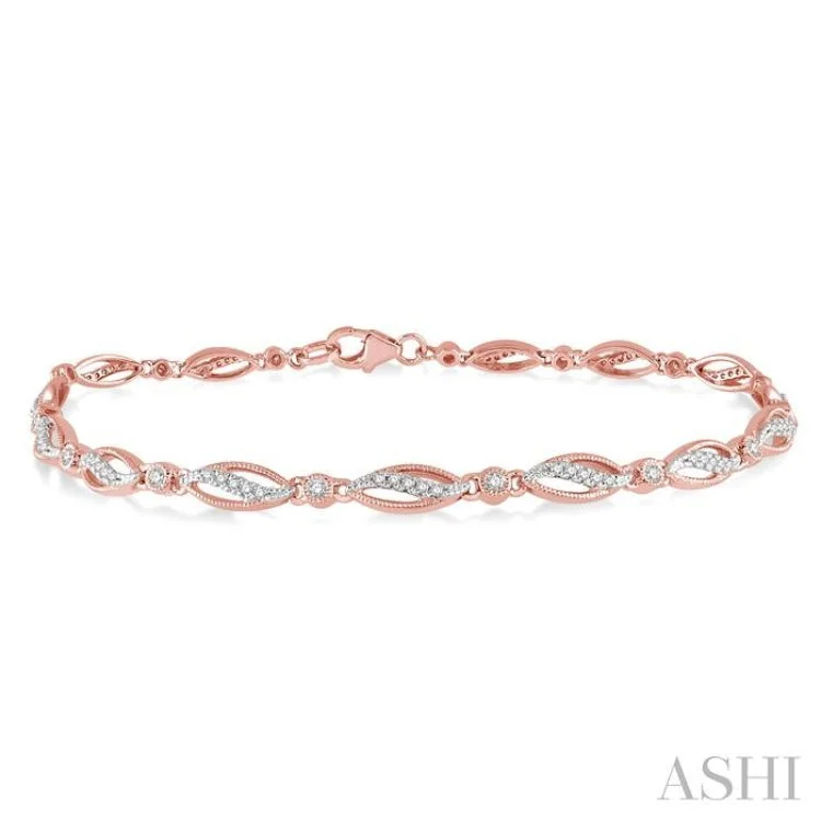 Multi-Colored Bead Bracelets-1/3 Ctw Round Cut Diamond Marquise Fashion Bracelet in 10K Rose Gold