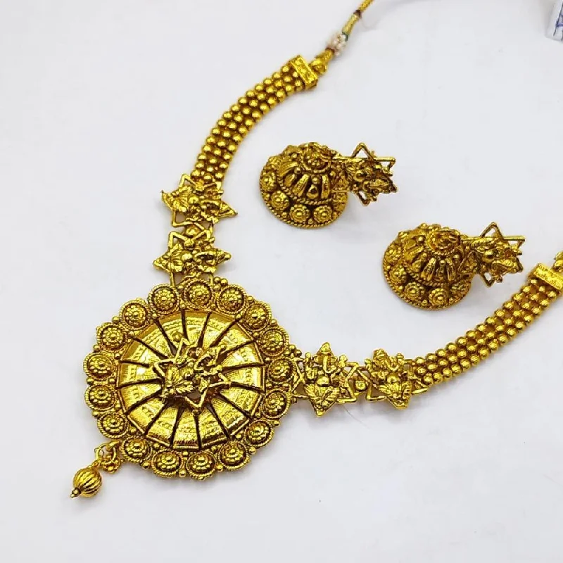 Unique Layered Necklaces-Akruti Collection Gold Plated Temple Necklace Set