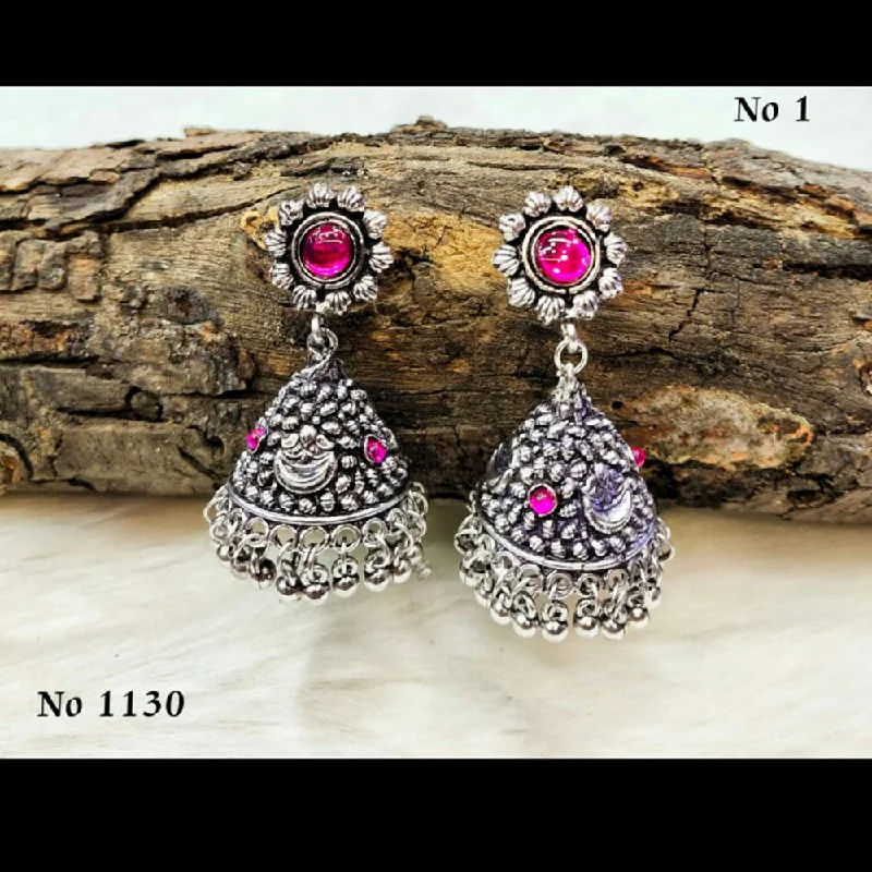 Unique Stud Earrings-Jinu Arts Oxidised Plated Pink Kundan Jhumki Earrings