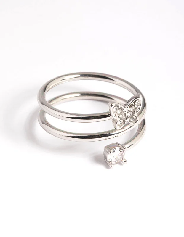 Large Statement Rings-Silver Mini Butterfly Wrap Ring