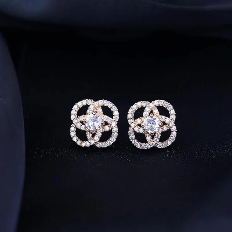 Designer Crystal Earrings-Etnico Stylish Latest Fashion Rose Gold Plated CZ and American Diamond Fashionable Look Stud Earrings For Women/Girls (E3109RG)