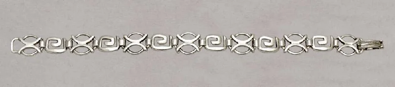 Engraved Leather Bracelets-Greek Key Meander Bracelet in Sterling Silver (B-57)