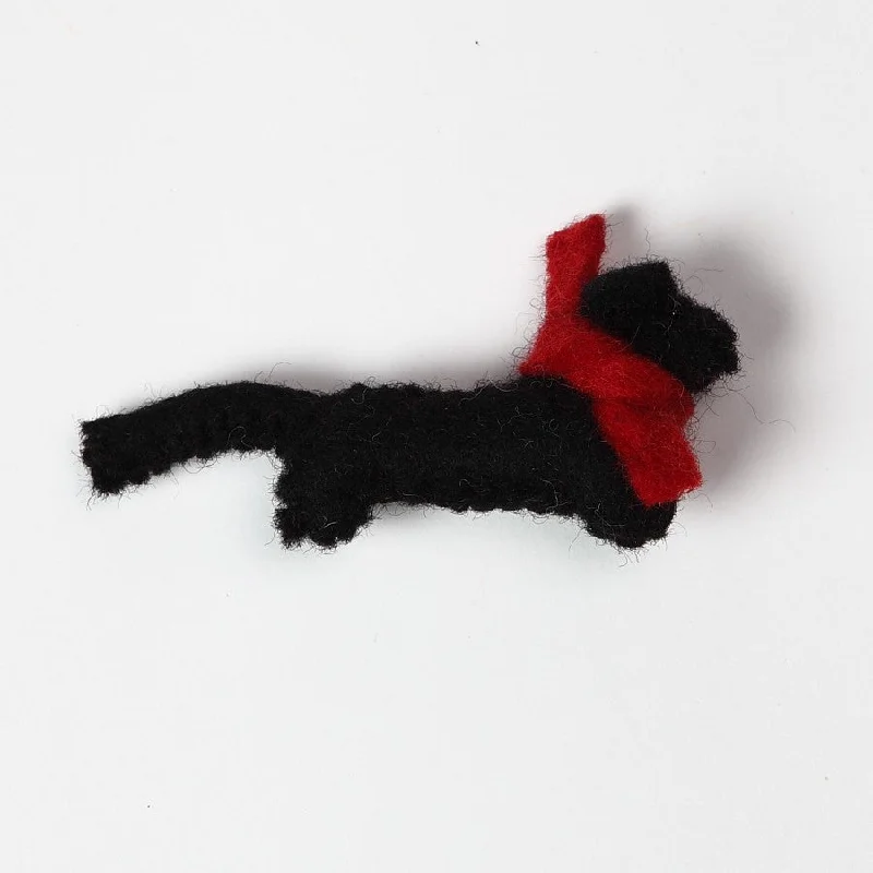 Vintage Brooch with Crystal Accents-Amica Cute Black Felt Sausage Dog Brooch