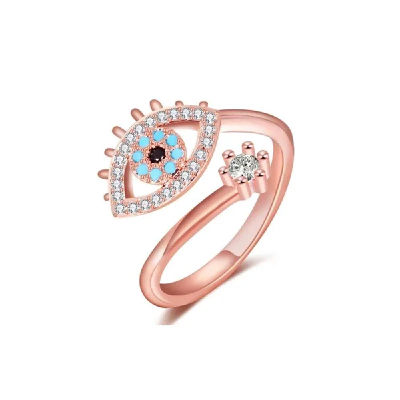 Blue Diamond Rings-Evil Eye Rings Adjustable Rose Gold with Cubic Zirconia