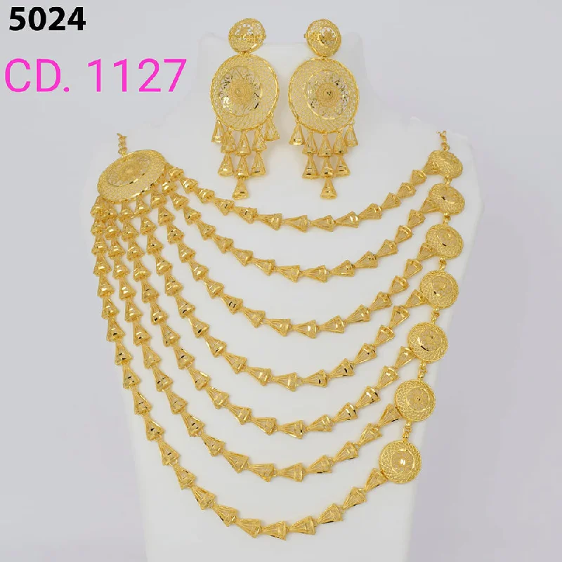 Fashionable Charm Necklaces-MR Jewellery Forming Gold Plated Necklace Set