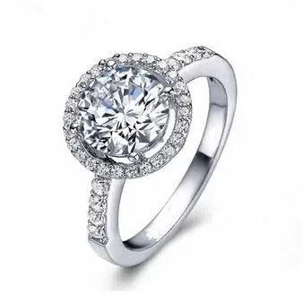 Silver Wedding Rings for Women-Halo Round Cut Cubic Zirconia Ring