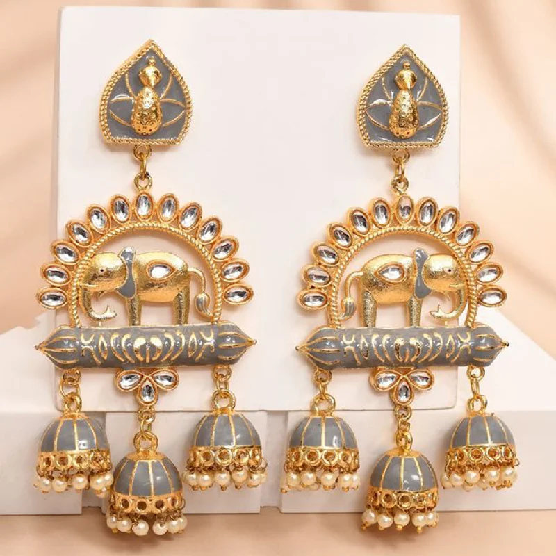 Multi-Tone Earrings-House Of Ree Elephant Shape Gray Jhumki Drop Earrings for Womens | Women | Girls ER133