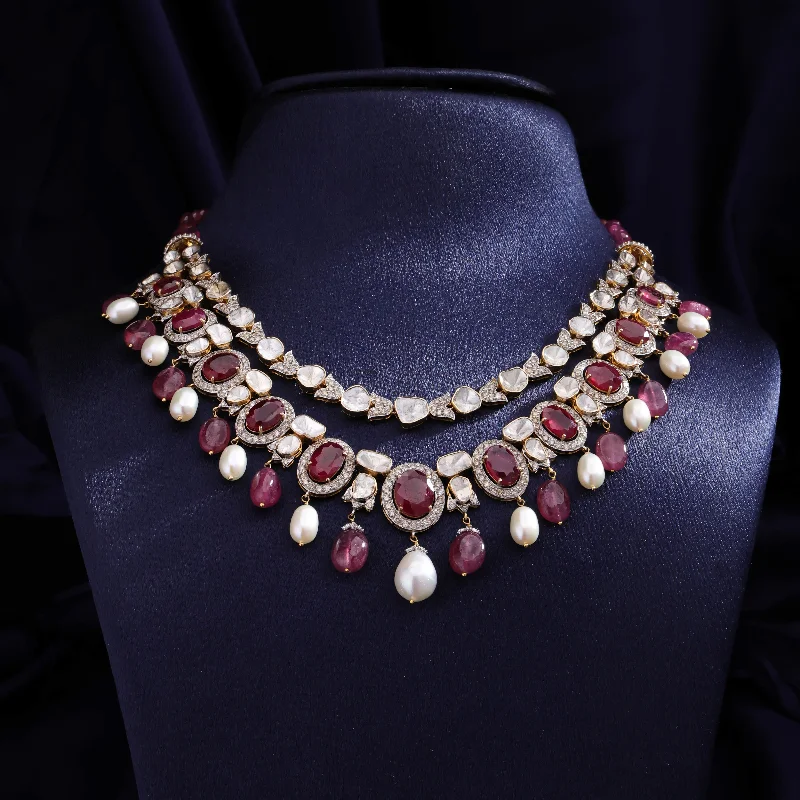 Elegant Diamond Necklaces-Afifa Polki And Diamond Necklace