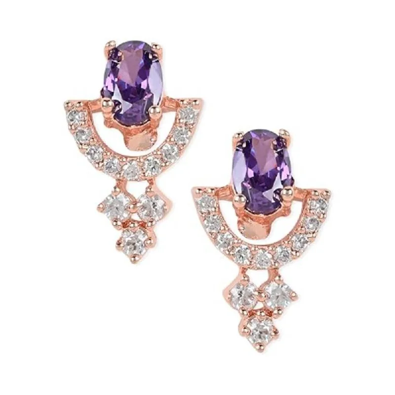 Geometric Earrings-Etnico Stylish Latest Fashion Rose Gold Plated Glittering American Diamond Fashionable Stud Earrings for Women & Girls (E3068Pu-1)