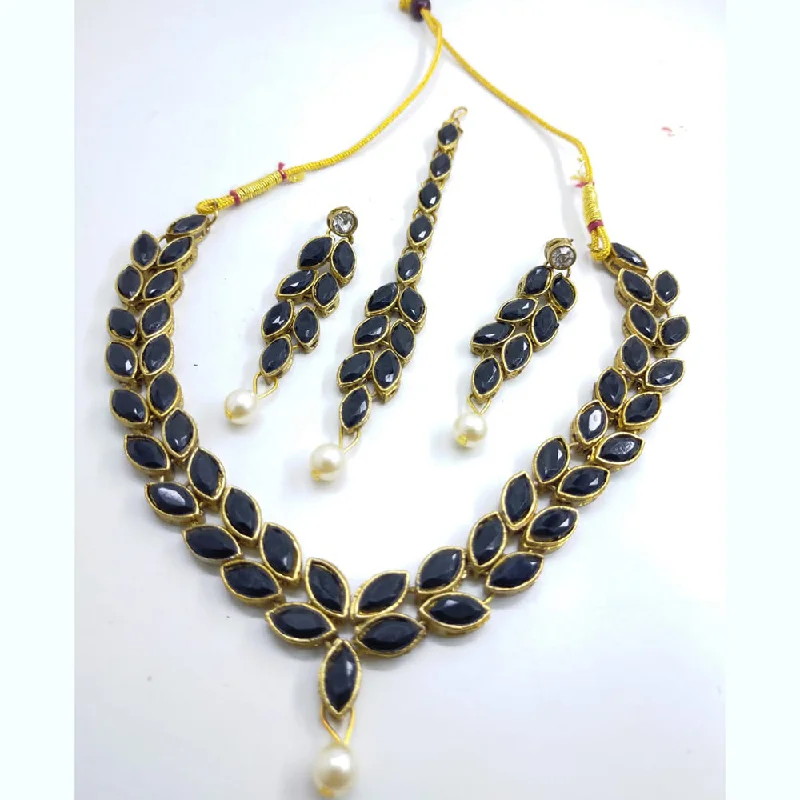 Art Deco Necklaces-Palak Art Gold Plated Crystal Stone Necklace Set