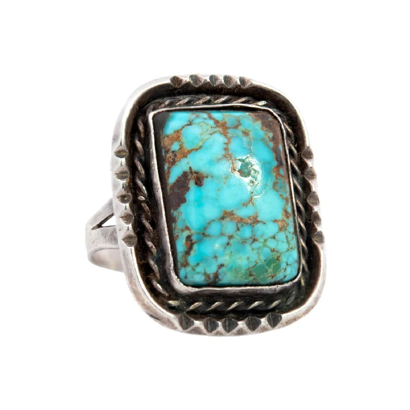 Personalized Name Rings for Men-Vintage Native American Sterling + Turquoise Ring