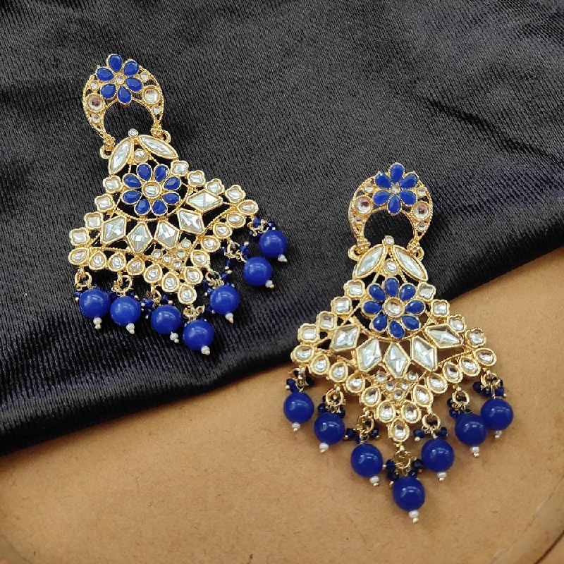 Chunky Earrings for Parties-Darshana Jewels Gold Plated Kundan Stone And Beads Dangler Earrings