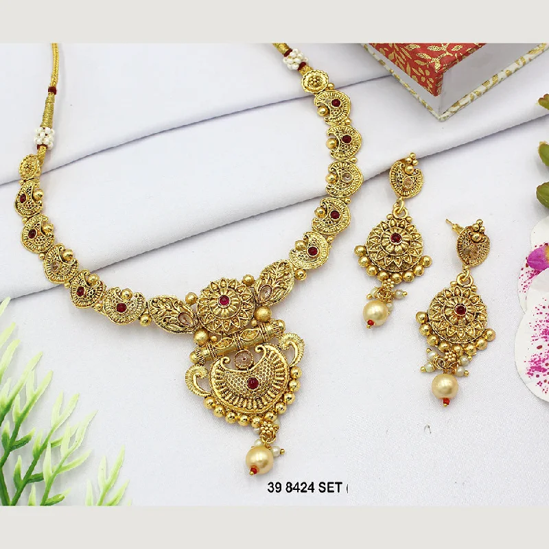 Bohemian Gemstone Necklaces-Mahavir Gold Plated Pota Stone Necklace Set