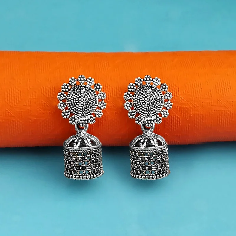 Floral Earrings for Women-Kriaa Oxidised Plated Floral Jhumki Earrings