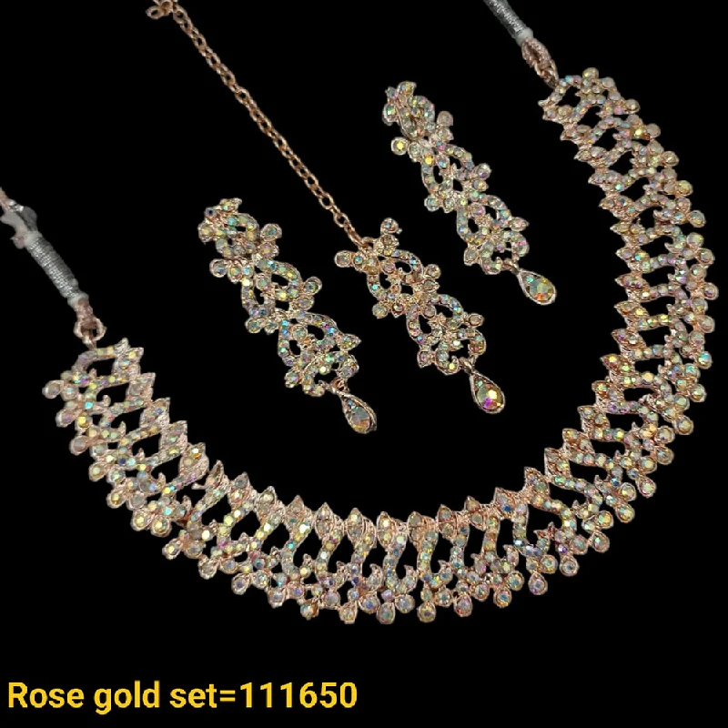 Silver Choker Necklaces-Padmawati Bangles Rose Gold Plated Austrian Stone Necklace Set