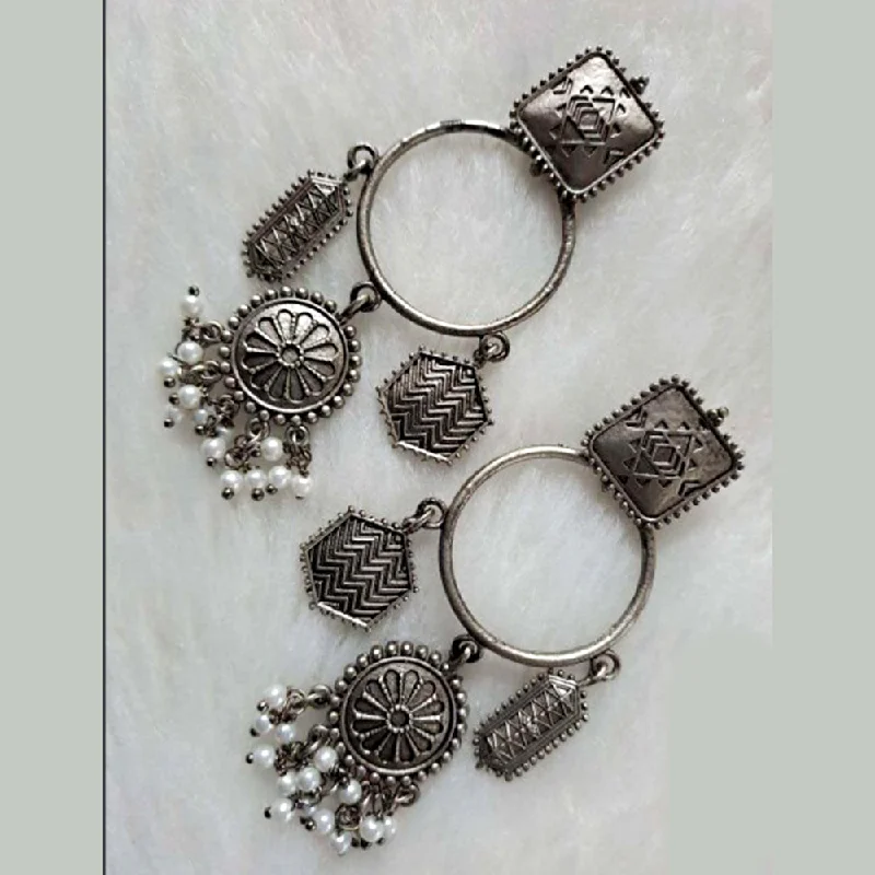 Elegant Silver Hoops-Deep Enterprises Oxidised Plated Dangler Earrings