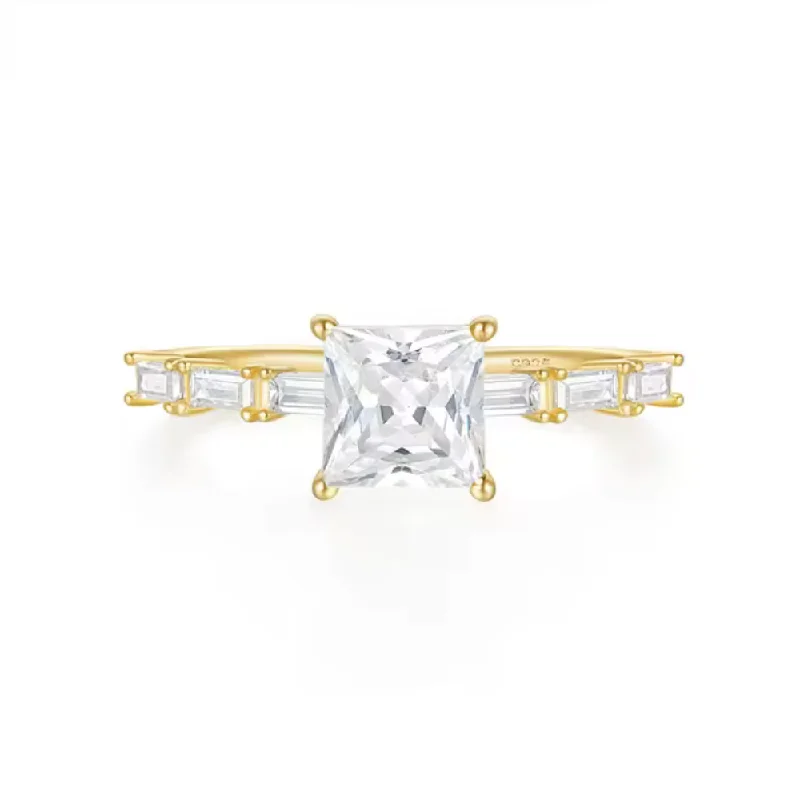 Large Gold Cocktail Rings-Lumina Luxurious Ring with Princess-Cut AAAAA Cubic Zirconia