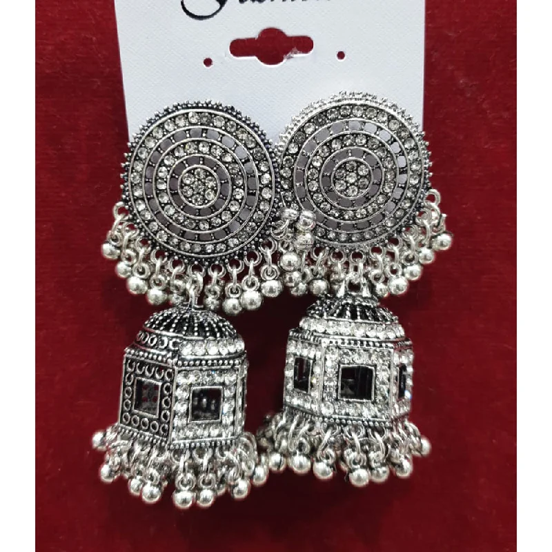 Affordable Silver Earrings-Sofine Oxidised Plated Jhumki Earrings