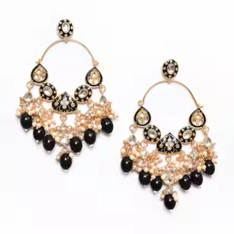 Elegant Crystal Earrings-House Of Ree New Stylish Ethnic Partywear Black Hoops Kundan Earrings for Womens | Women | Girls ER142