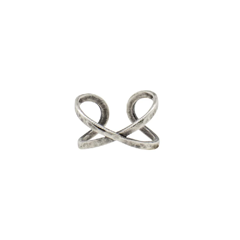 Silver and Diamond Rings-Infinity "X" Ring in Antiqued Silver