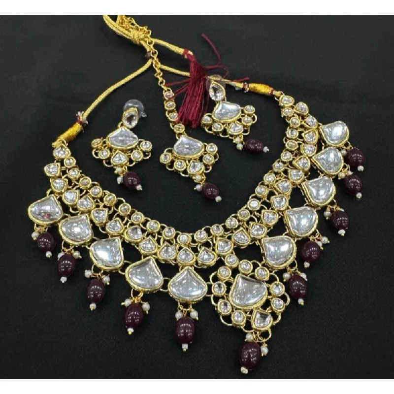 Cute Charm Necklaces-Akruti Collection Gold Plated Kundan Necklace Set