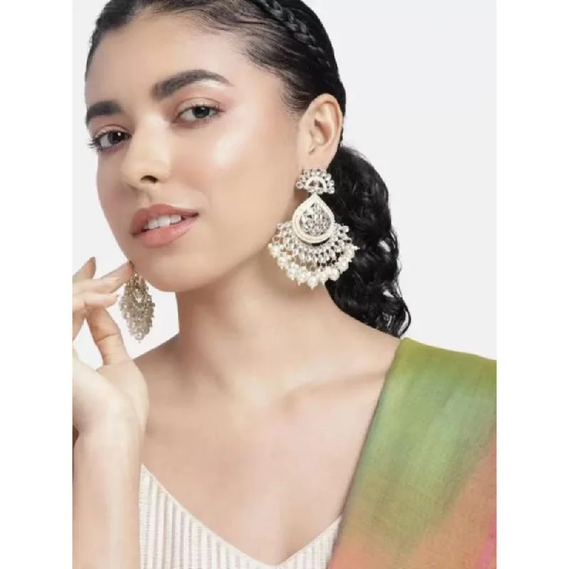 Abstract Earrings for Women-Etnico Gold Plated Traditional Handcrafted Kundan Earrings Adorned with Pearls for Women and Girls (E3015) (White)