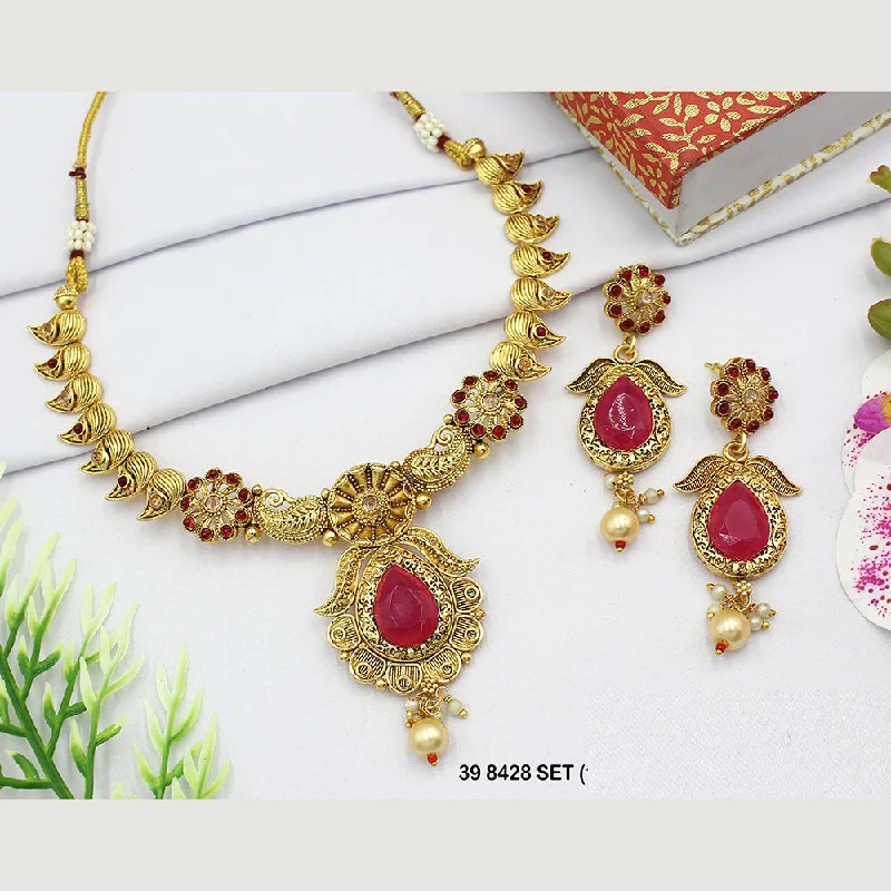 Custom Letter Necklaces-Mahavir Gold Plated Pota Stone Necklace Set