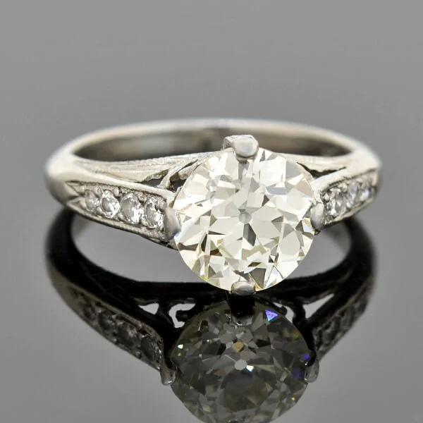 Unique Stackable Rings-Art Deco Style Platinum Diamond Engagement Ring 1.85ct