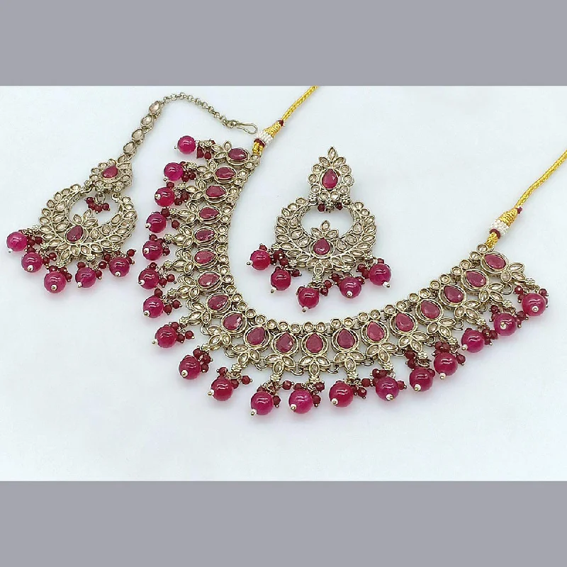 Romantic Necklaces for Couples-Pooja Bangles Gold Plated Crystal Stone Necklace Set