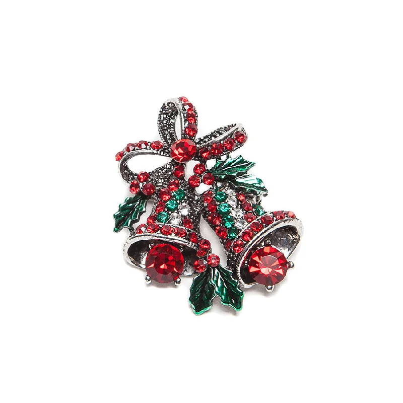 Retro Brooch for Women-Festive Sparkly Crystal Christmas Bells Brooch