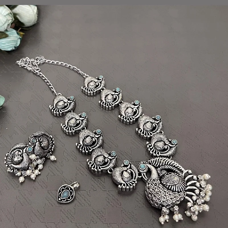 Fashionable Layered Necklaces-Akruti Collection Oxidised Plated Necklace Set With Nose Pin