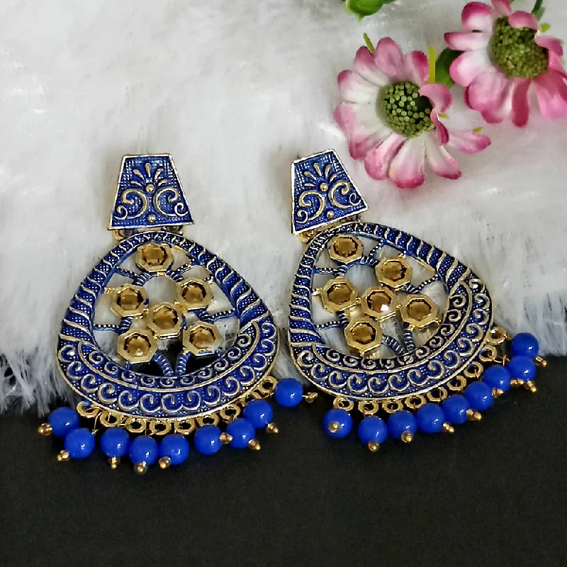 Classic Pearl Earrings-Woma Matte Blue Meenakari Dangler Beads Drop Earrings