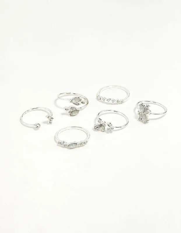 Men's Fashion Rings-Silver Gem Diamante Ring Pack