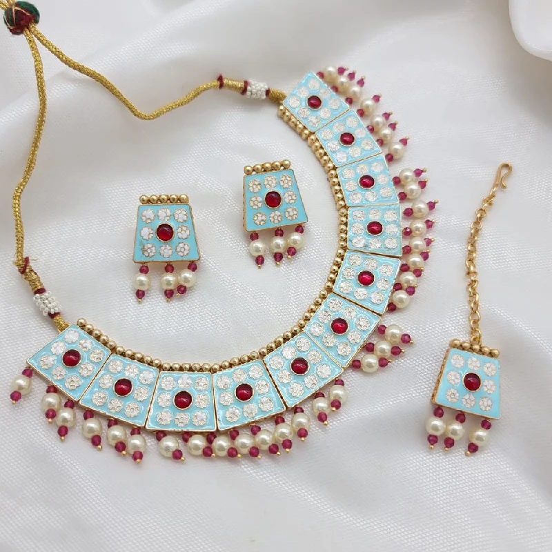 Simple Rose Gold Necklaces-JCM Gold Plated Meenakari Necklace Set