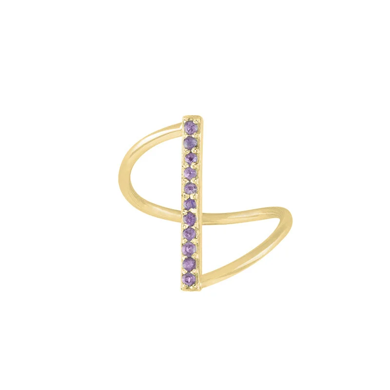 Classic Platinum Wedding Bands-Fine Line Ring in Amethyst and Gold