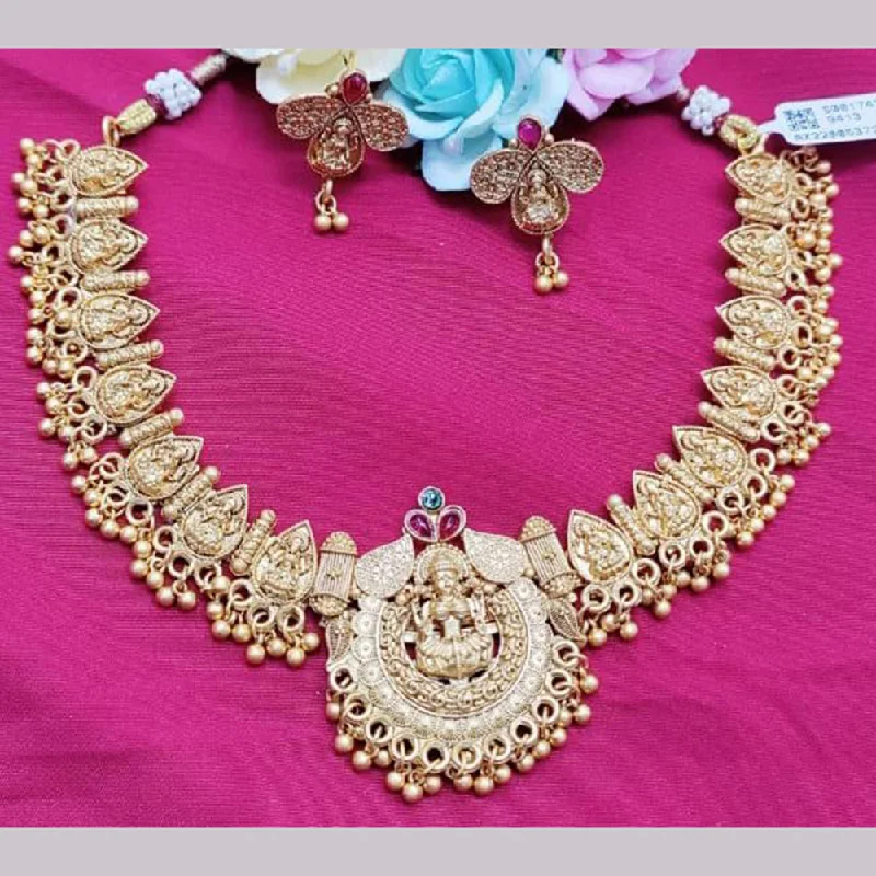 Fine Jewelry Necklaces-Pooja Bagles Gold Plated Temple Necklace Set