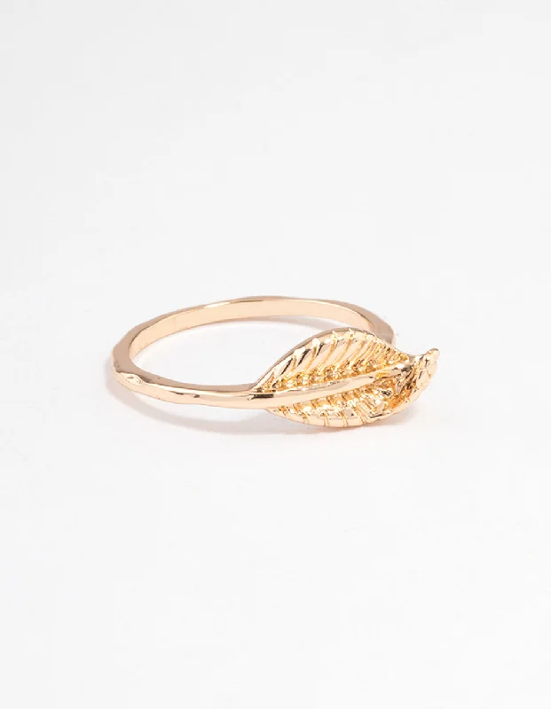 Rose Gold Solitaire Rings-Gold Lovely Leaf Ring