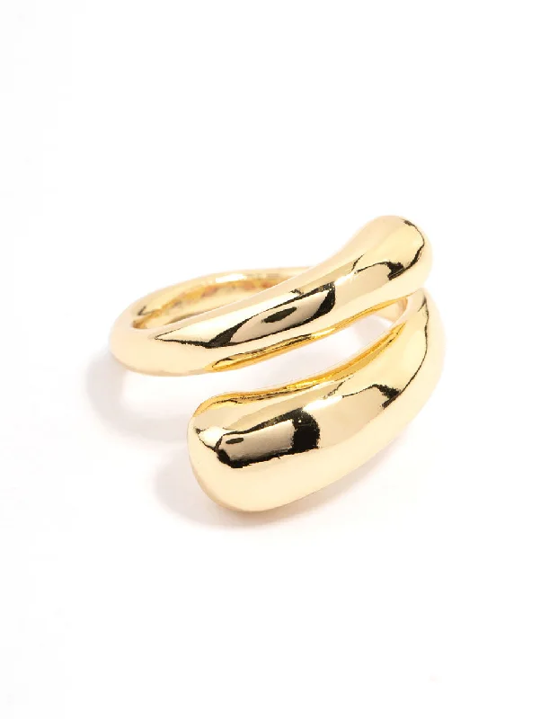 Dainty Engagement Rings-Slim Gold Plated Metal Wrapped Ring