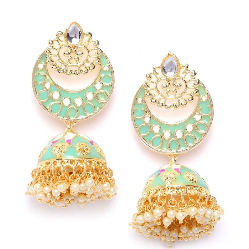 Pearl Drop Earrings-Rasmm Creations Gold Plated Pearl And Meenakari Jhumki Earrings