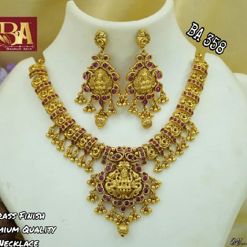 Designer Choker Necklaces-Bhargav Arts Gold Plated Pota Stone Temple Necklace Set