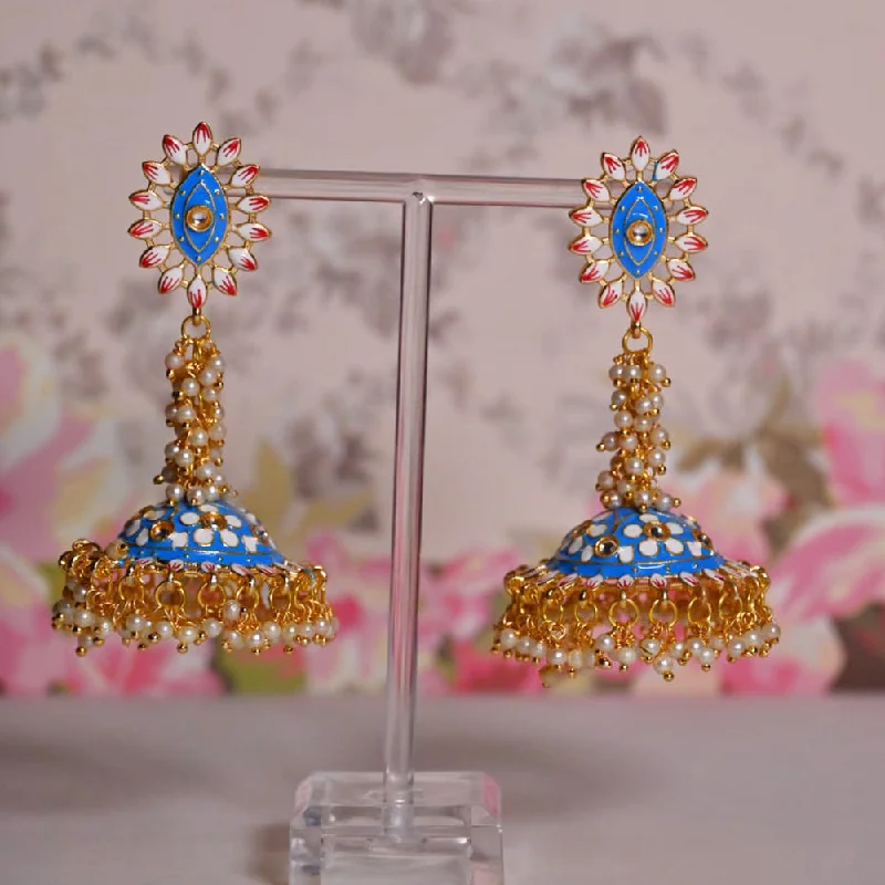 Unique Boho Earrings-Shagna Gold Plated Meenakari Jhumki Earrings