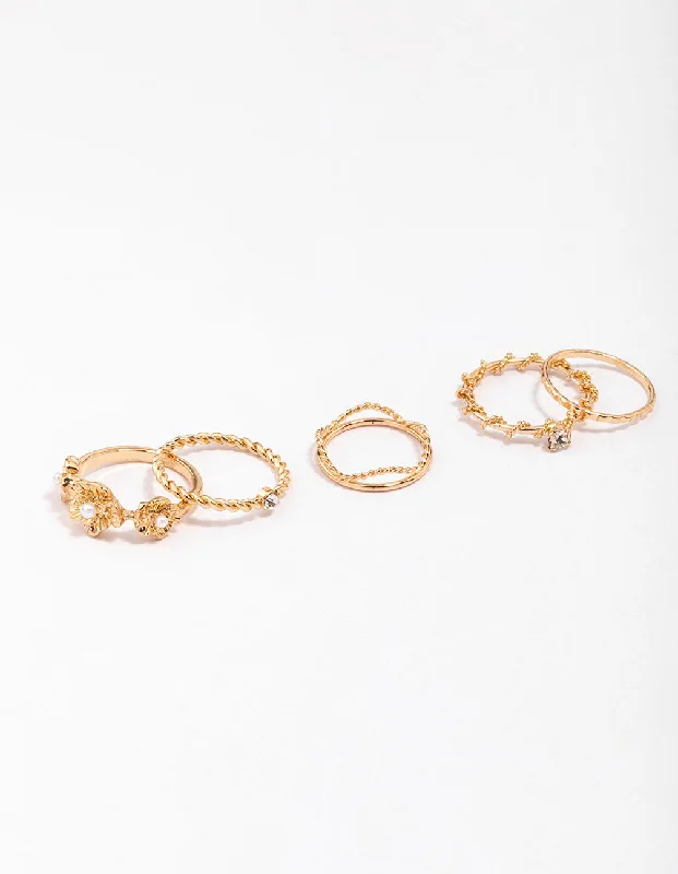 Fashionable Silver Rings-Gold Twisted Flower Ring Pack