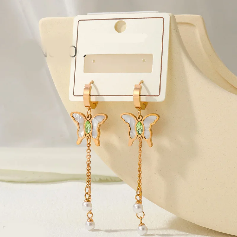 Trendy Earrings for Teens-Tarohi Jewels Rose Gold Plated  Butterfly Shape Fancy Dangler Earrings